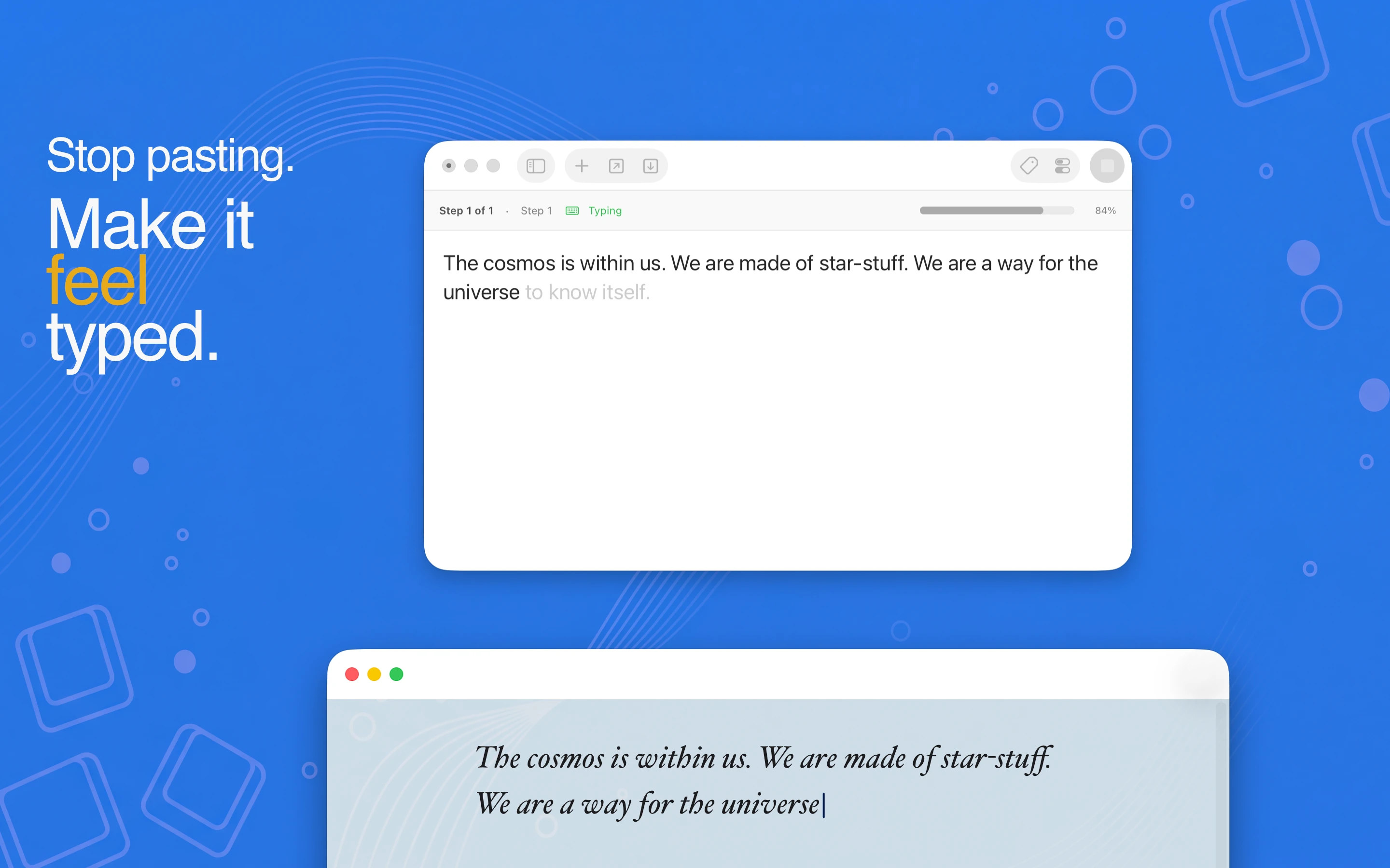 Typestream turning static text into a live typing performance